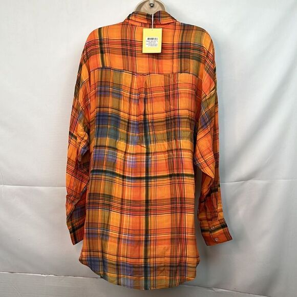 Charlie Holiday Maple Shirt Camden plaid orange blouse size 2 NWT - Picture 9 of 16